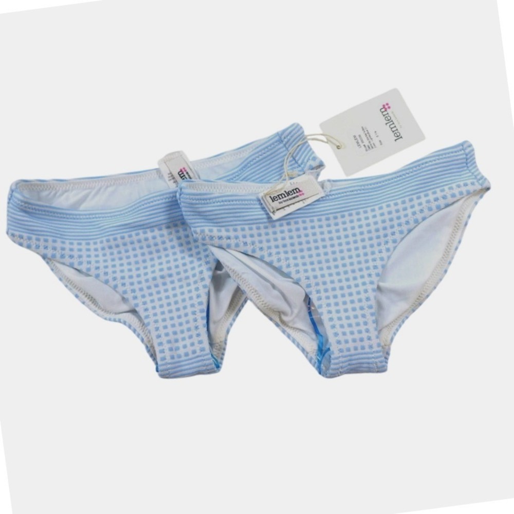 Lemlem Semira Sky Girls Bikini Bottoms XS S Light Sky Blue Jacquard Swim Lot 2pc